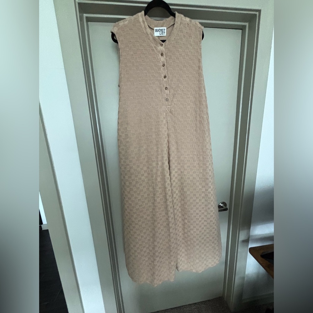 Dressed in LALA Checkered Texture Beige Jumpsuit - NOT a Lala original